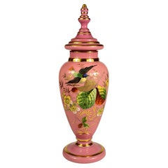 Antique Opal Vase Pink Overlay 19-20th Century Bohemian Glass