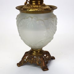 Antique Opalescent Embossed Glass Gone with the Wind Oil Lamp C1890