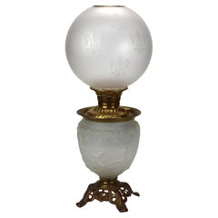 Antique Opalescent Embossed Glass Gone with the Wind Oil Lamp C1890