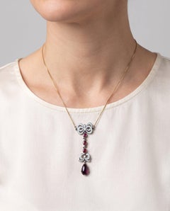 Antique Opalescent Enamel, Ruby and Garnet Negligee Necklace