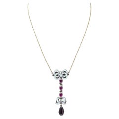 Antique Opalescent Enamel, Ruby and Garnet Negligee Necklace