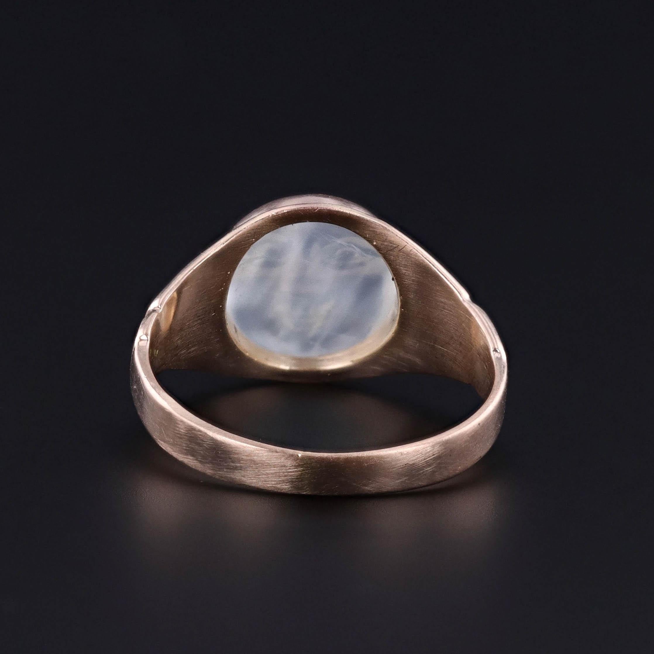 Antique Opalescent Glass Man in the Moon Ring of 8k Gold In Good Condition For Sale In Lewisburg, PA