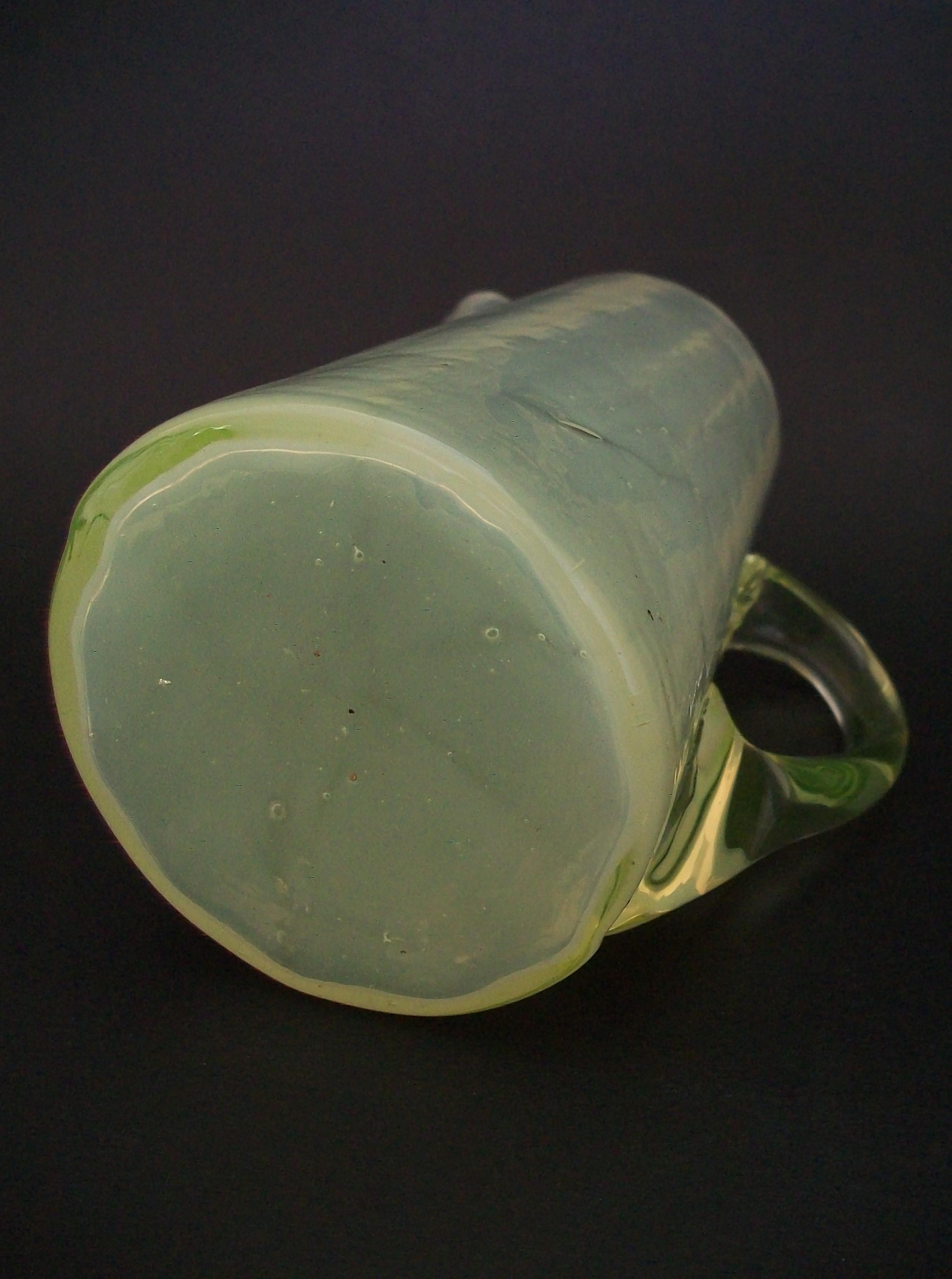 Antique Opalescent Vaseline Glass Cream Pitcher, Unsigned, U.S.A., Circa 1900 For Sale 1