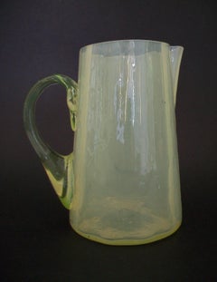 Antique Opalescent Vaseline Glass Cream Pitcher, Unsigned, U.S.A., Circa 1900