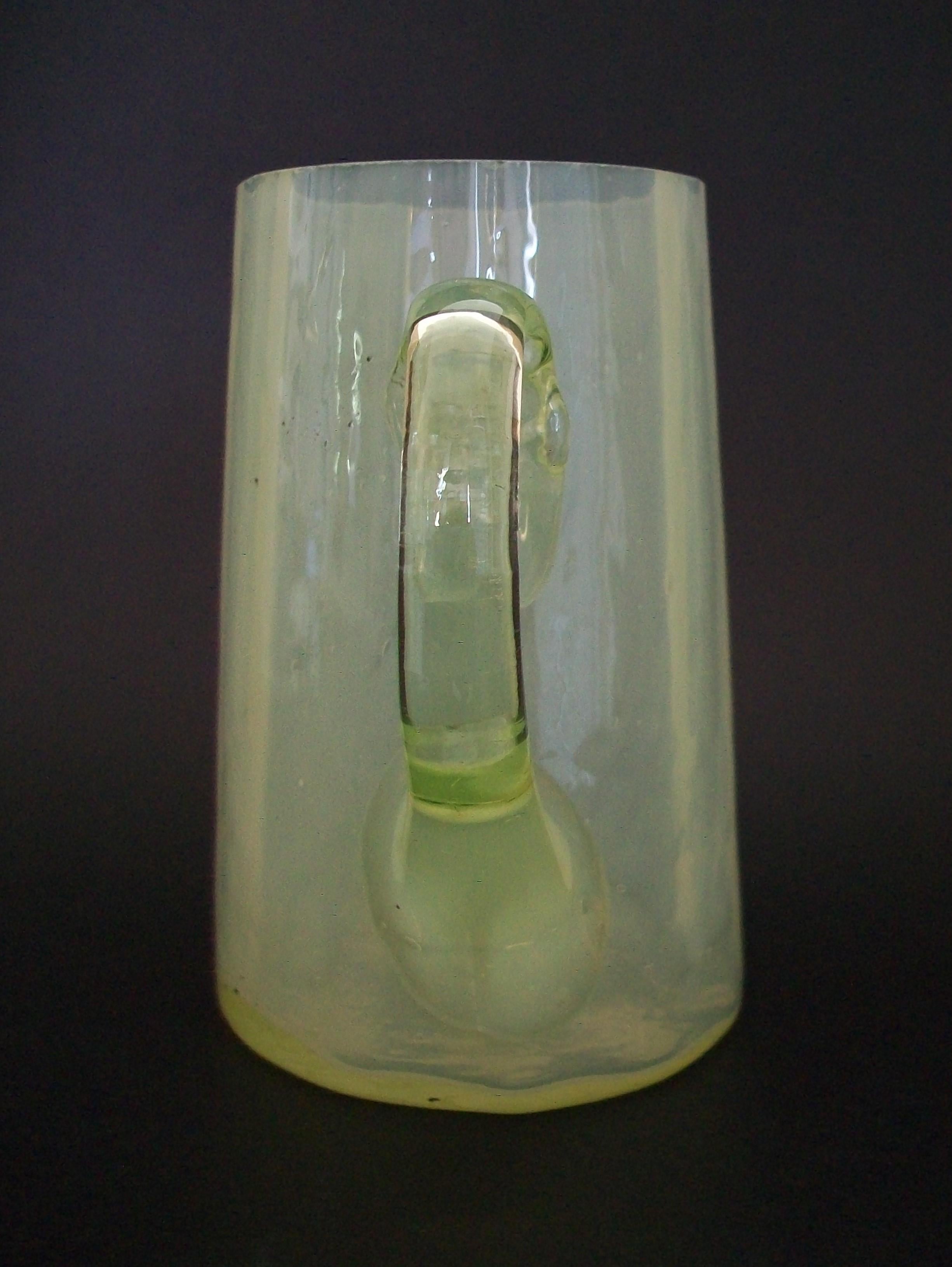 Victorian Antique Opalescent Vaseline Glass Cream Pitcher, Unsigned, U.S.A., Circa 1900 For Sale