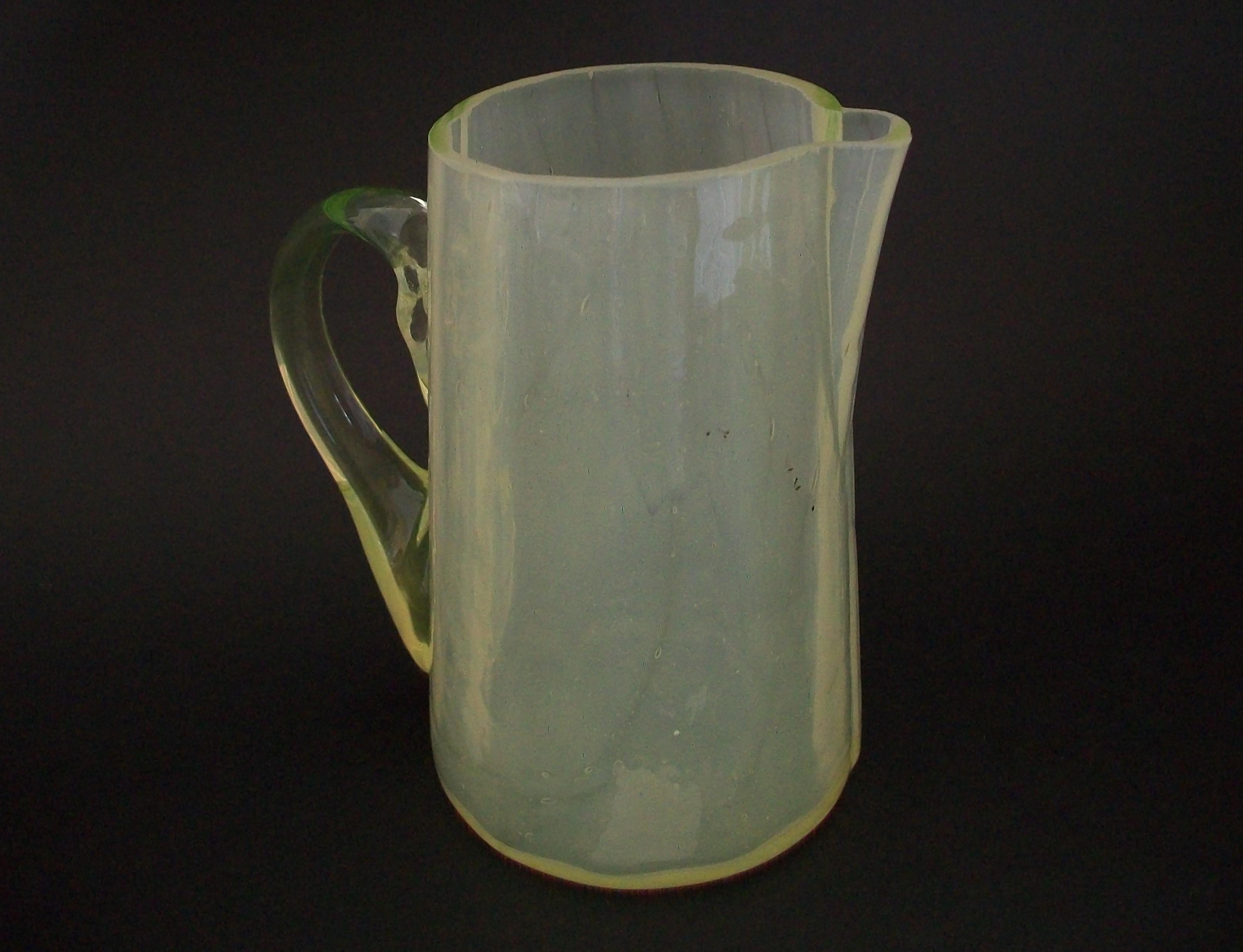 Antique Opalescent Vaseline Glass Cream Pitcher, Unsigned, U.S.A., Circa 1900 In Good Condition For Sale In Chatham, ON