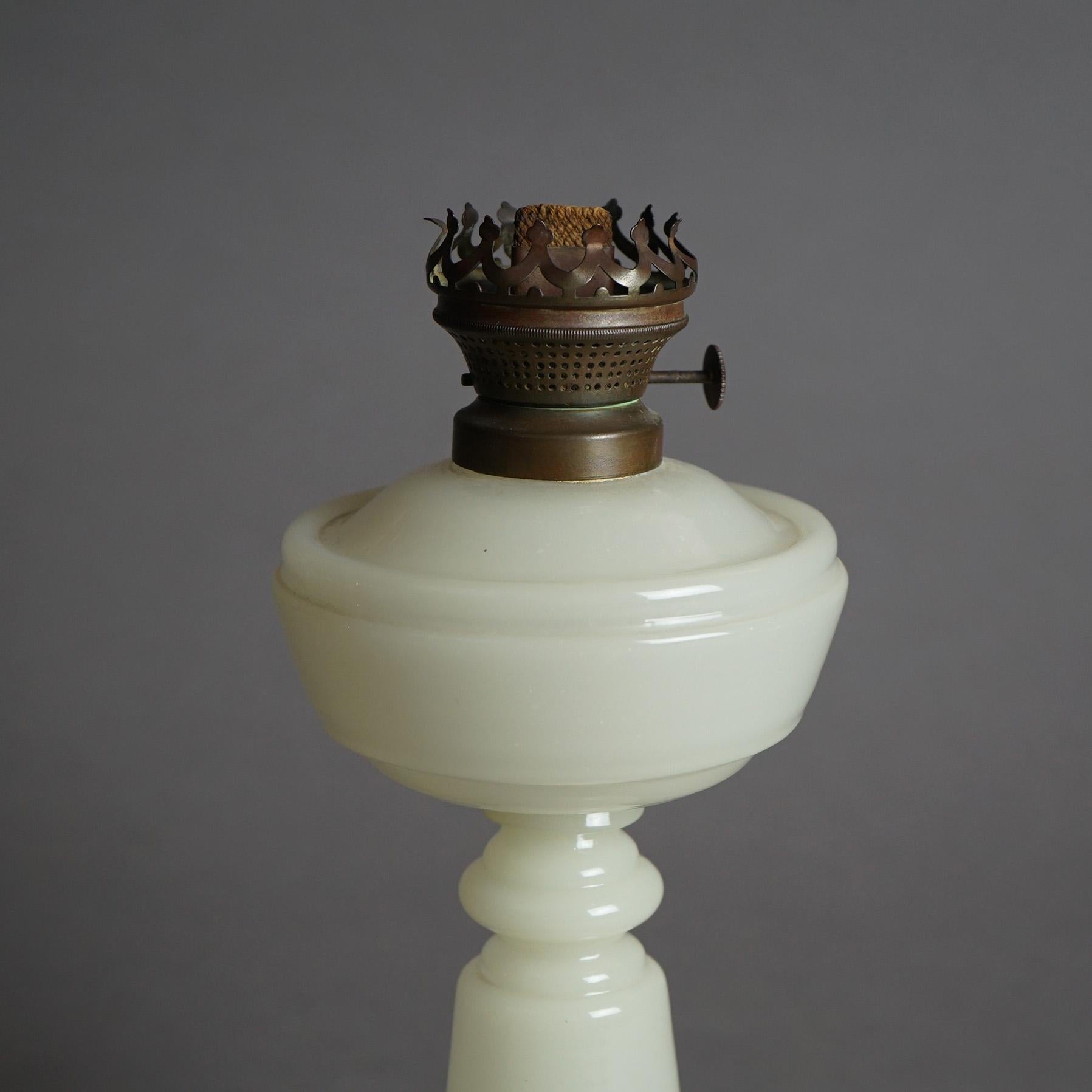 Opaline Glass Antique Opaline Clamshell Glass Kerosene Lamp C1870 For Sale