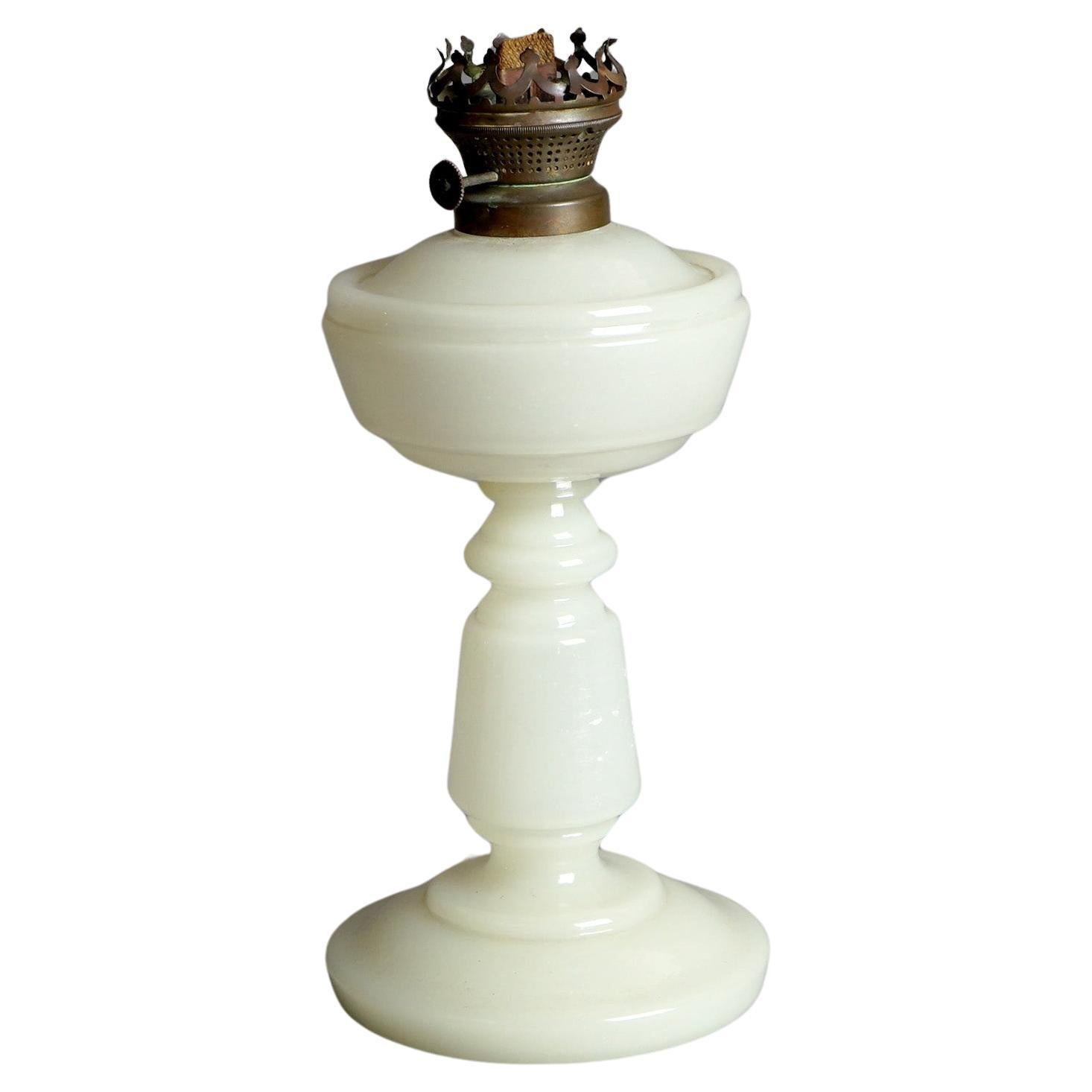 Antique Opaline Clamshell Glass Kerosene Lamp C1870 For Sale