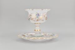 Antique Enameled Opaline Glass Centerpiece Bowl and Plate, 19th Century