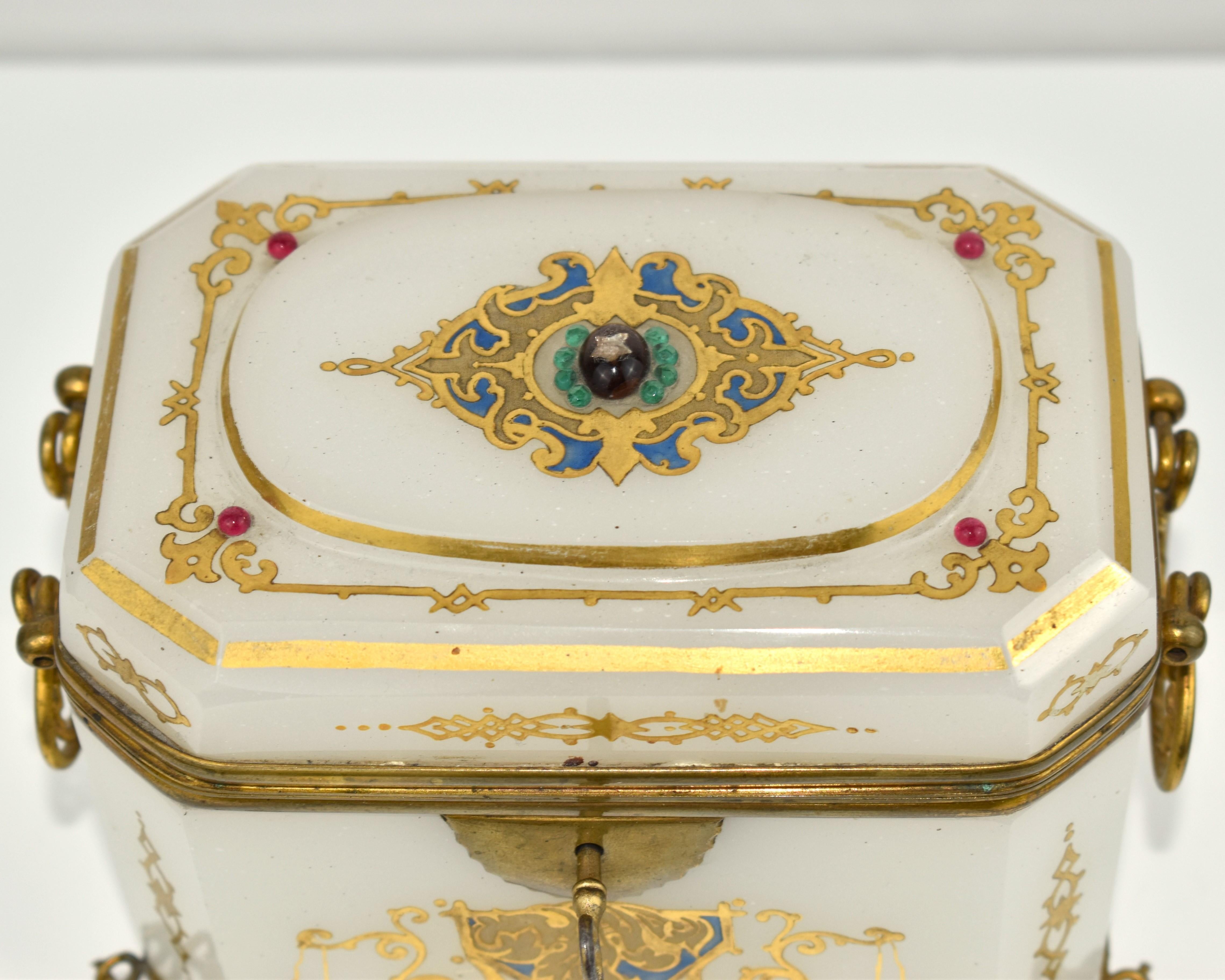Antique Opaline Enamelled Glass Jewelry Casket Box, 19th Century 1