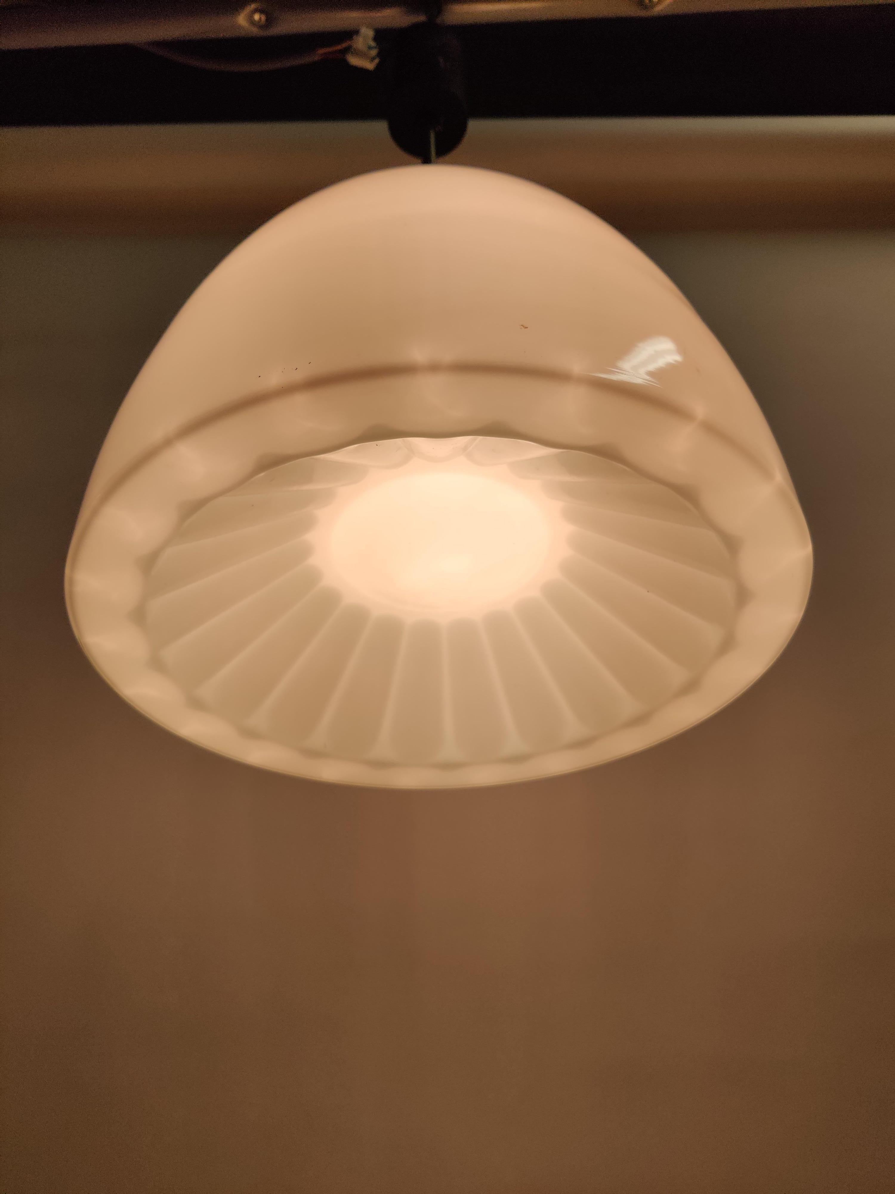 Antique Opaline Flower Pendant Light, 1930s 4