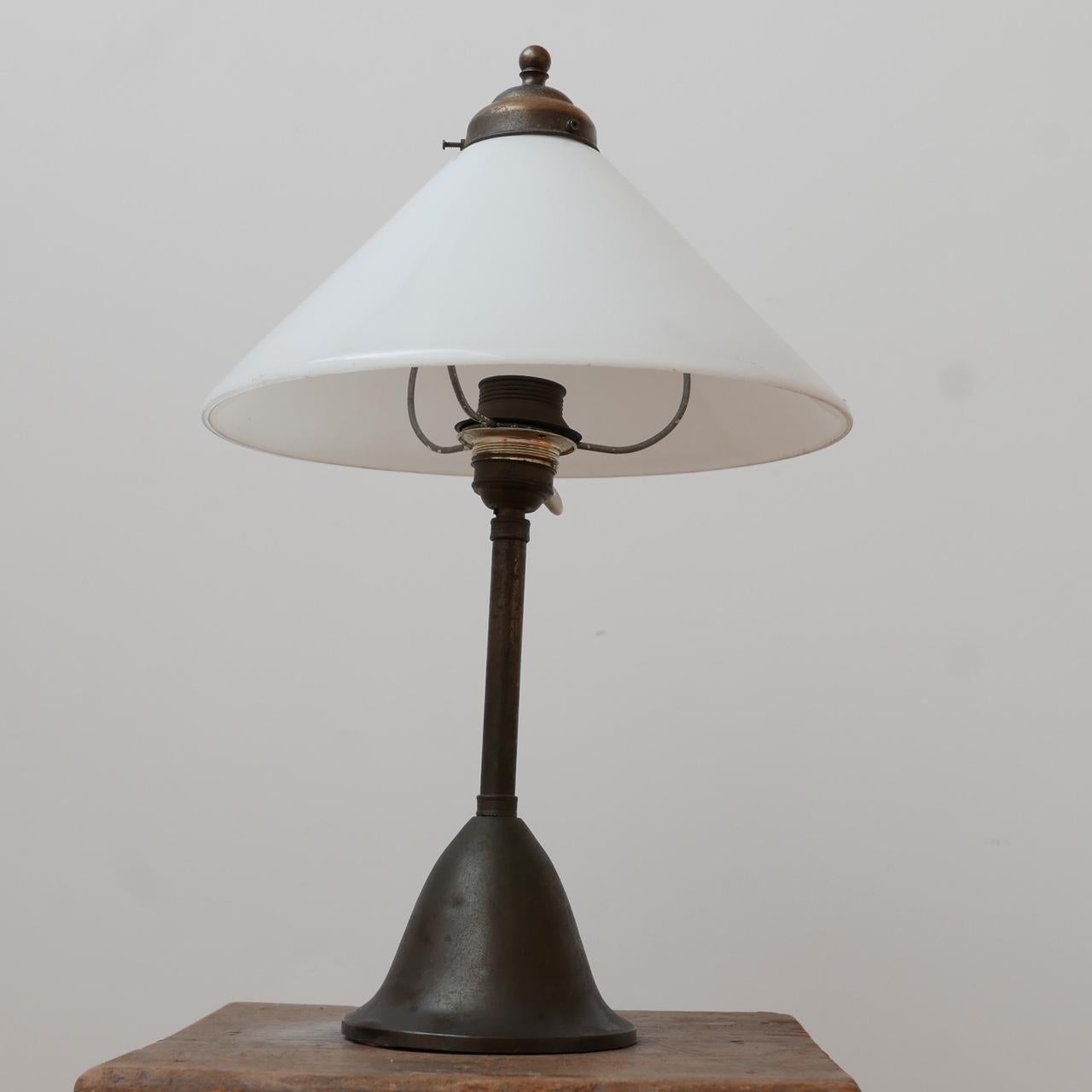 20th Century Antique Opaline Glass and Brass Table Lamp