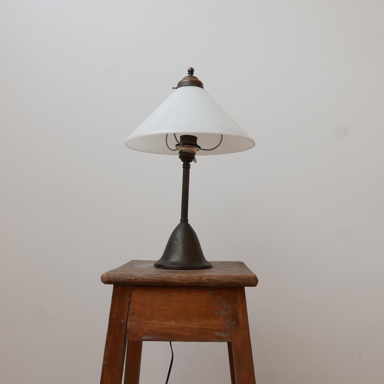 Antique Opaline Glass and Brass Table Lamp 1