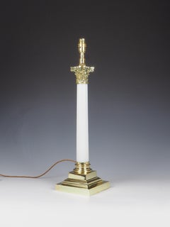 Antique Opaline Glass Column Lamp with Brass Capital, Circa 1870