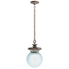 Antique Opaline Glass Globe and Cast Metal Hanging Pendant