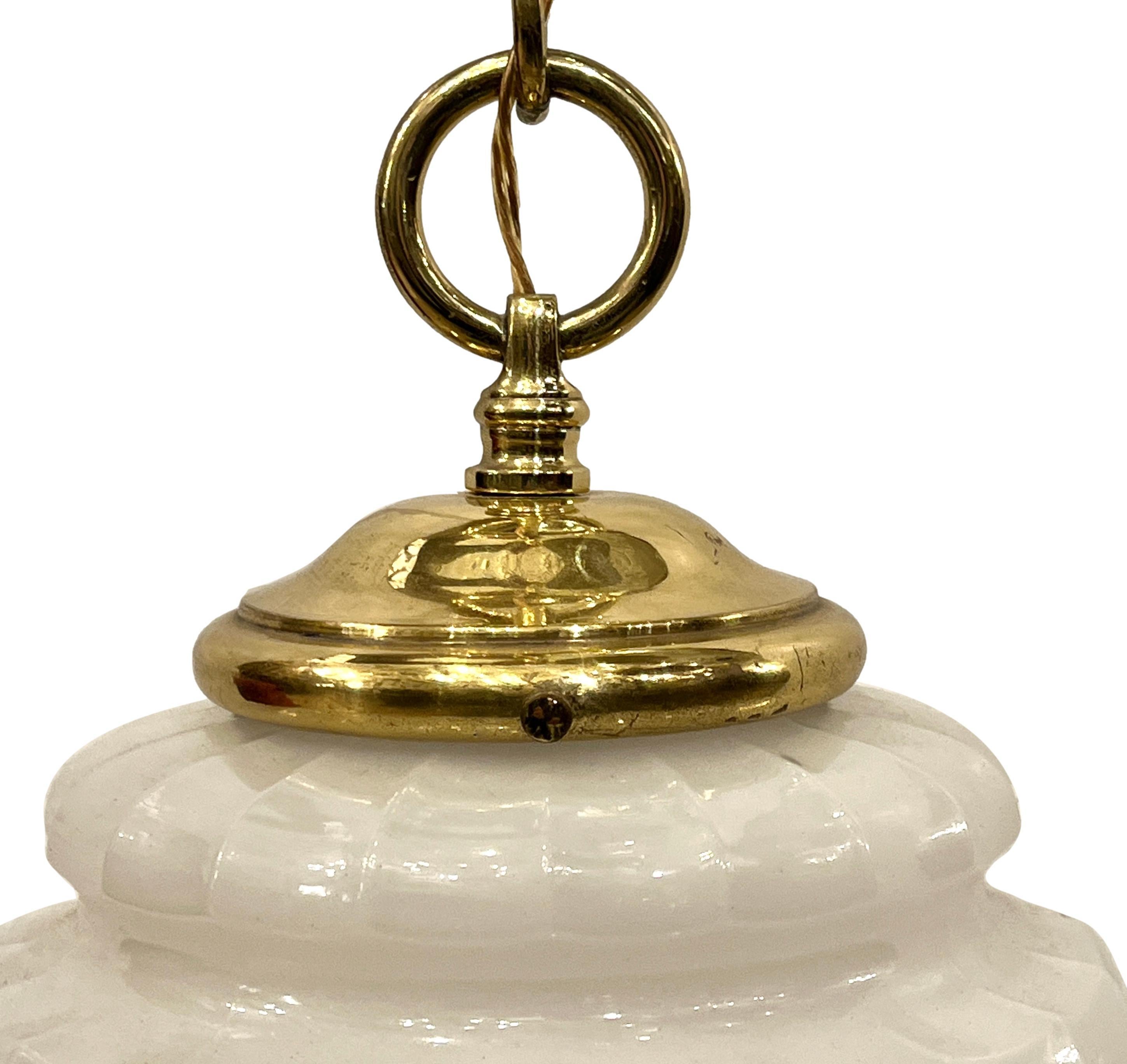 A circa 1920's English opaline glass pendant lantern.

Measurements:
Minimum drop: 17