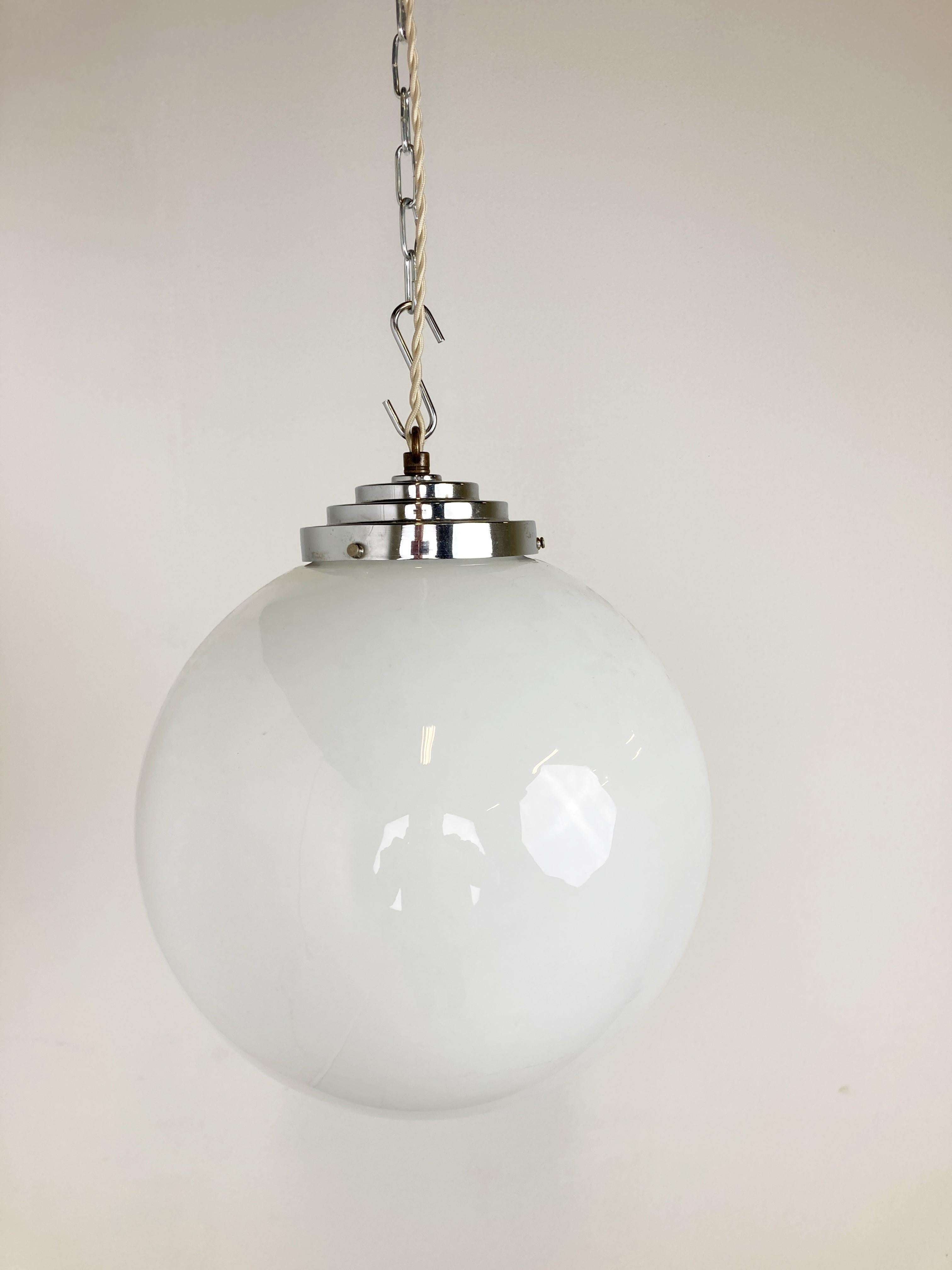 Art Deco Antique Opaline Globe Pendant Light 1930s For Sale
