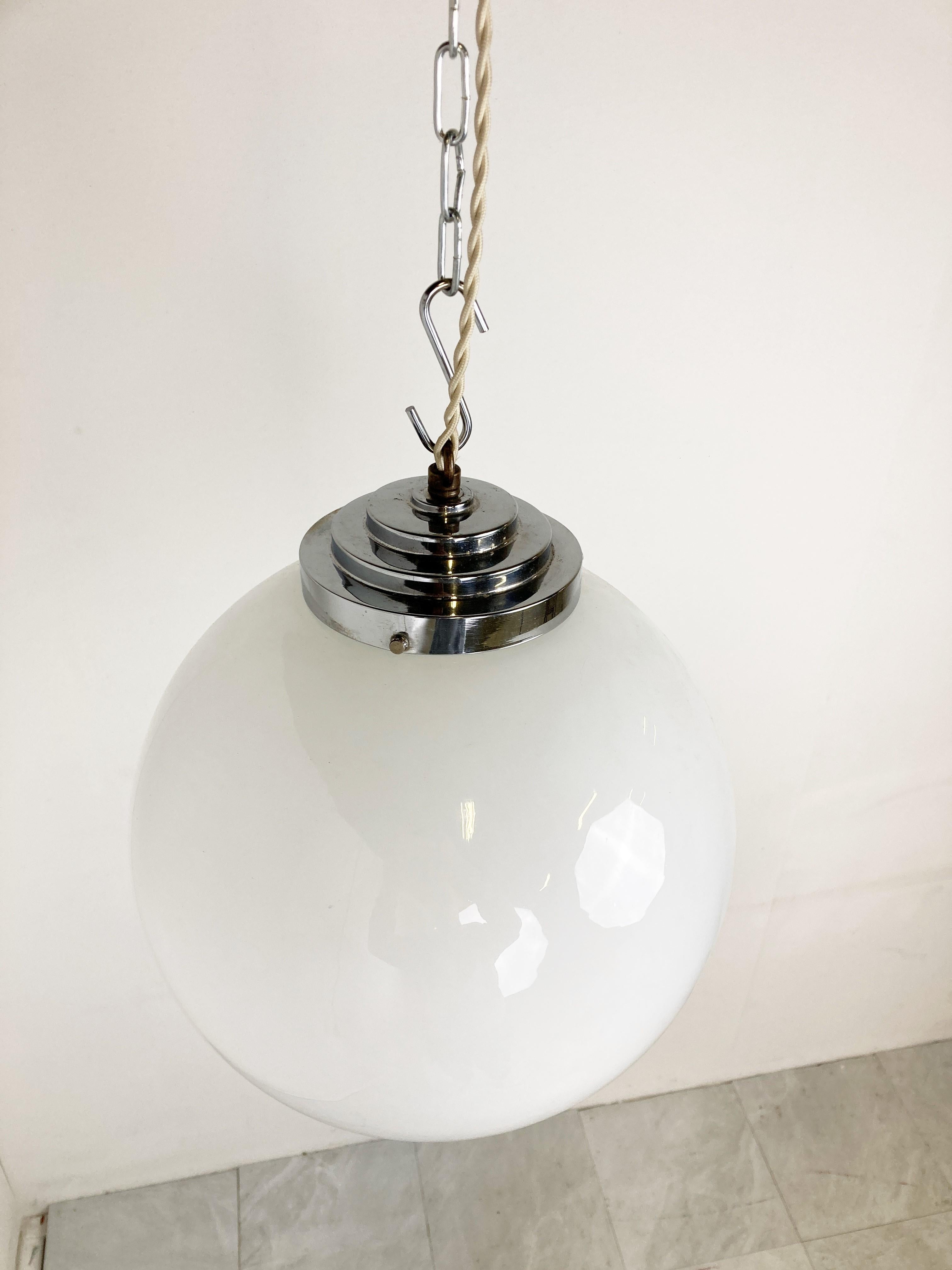French Antique Opaline Globe Pendant Light 1930s For Sale
