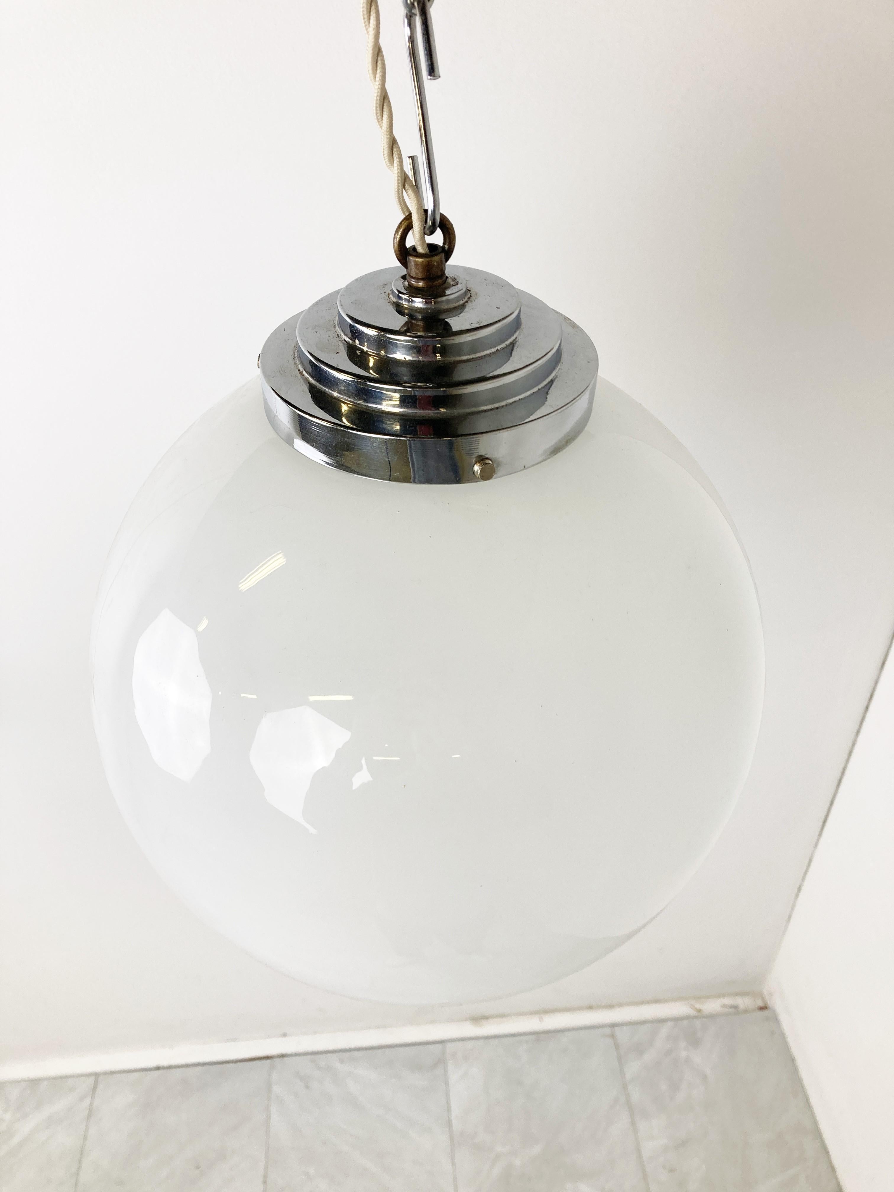 Opaline Glass Antique Opaline Globe Pendant Light 1930s For Sale
