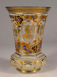 Antique Opaline Goblet with a Plate, Bohemian Glass 19th Century, Simbolisns