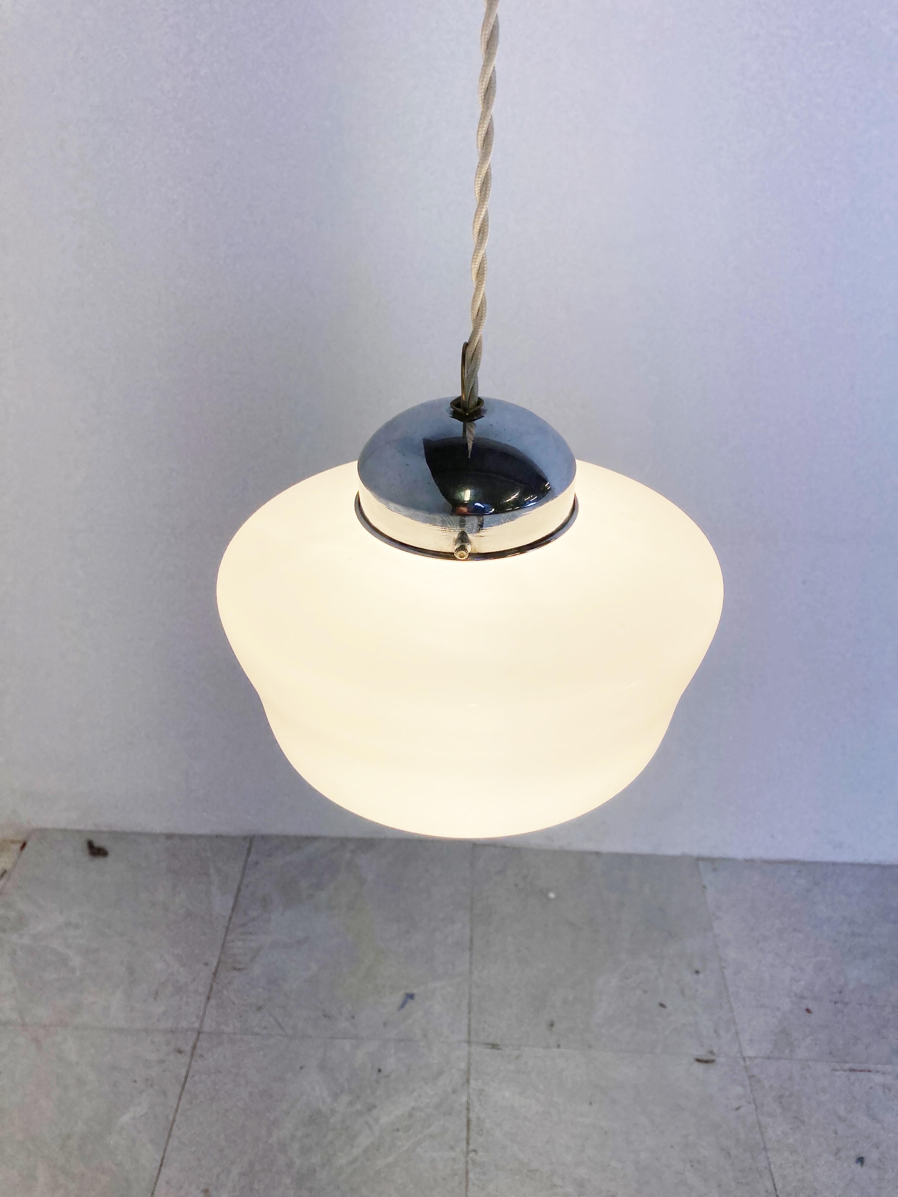 French Antique Opaline Pendant Light, 1930s For Sale