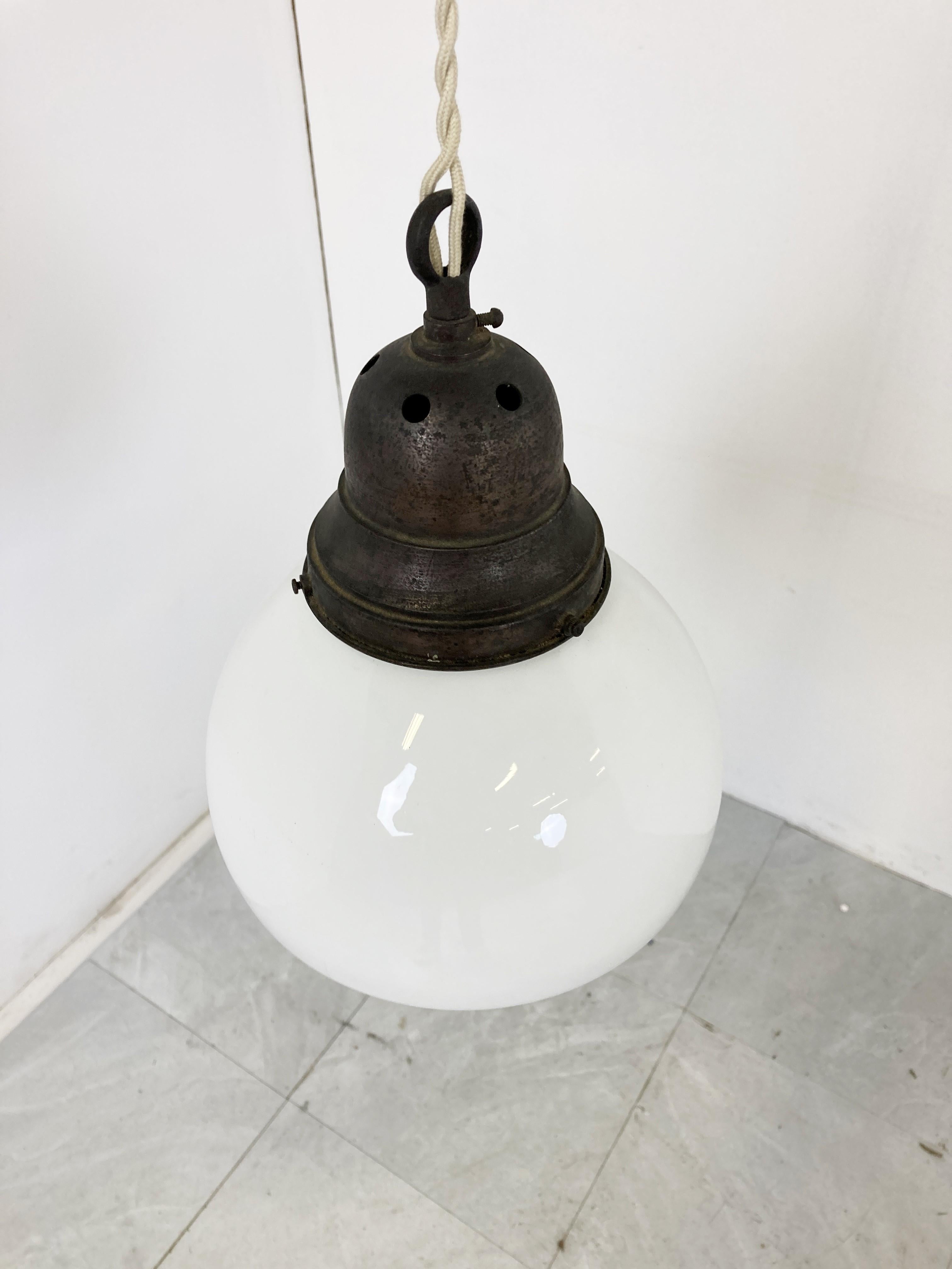 Antique opaline pendant light 1930s In Good Condition In HEVERLEE, BE