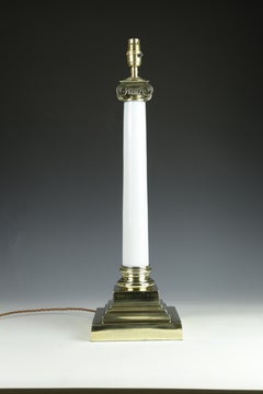 Antique Opaline White Ionic Column Table Lamp