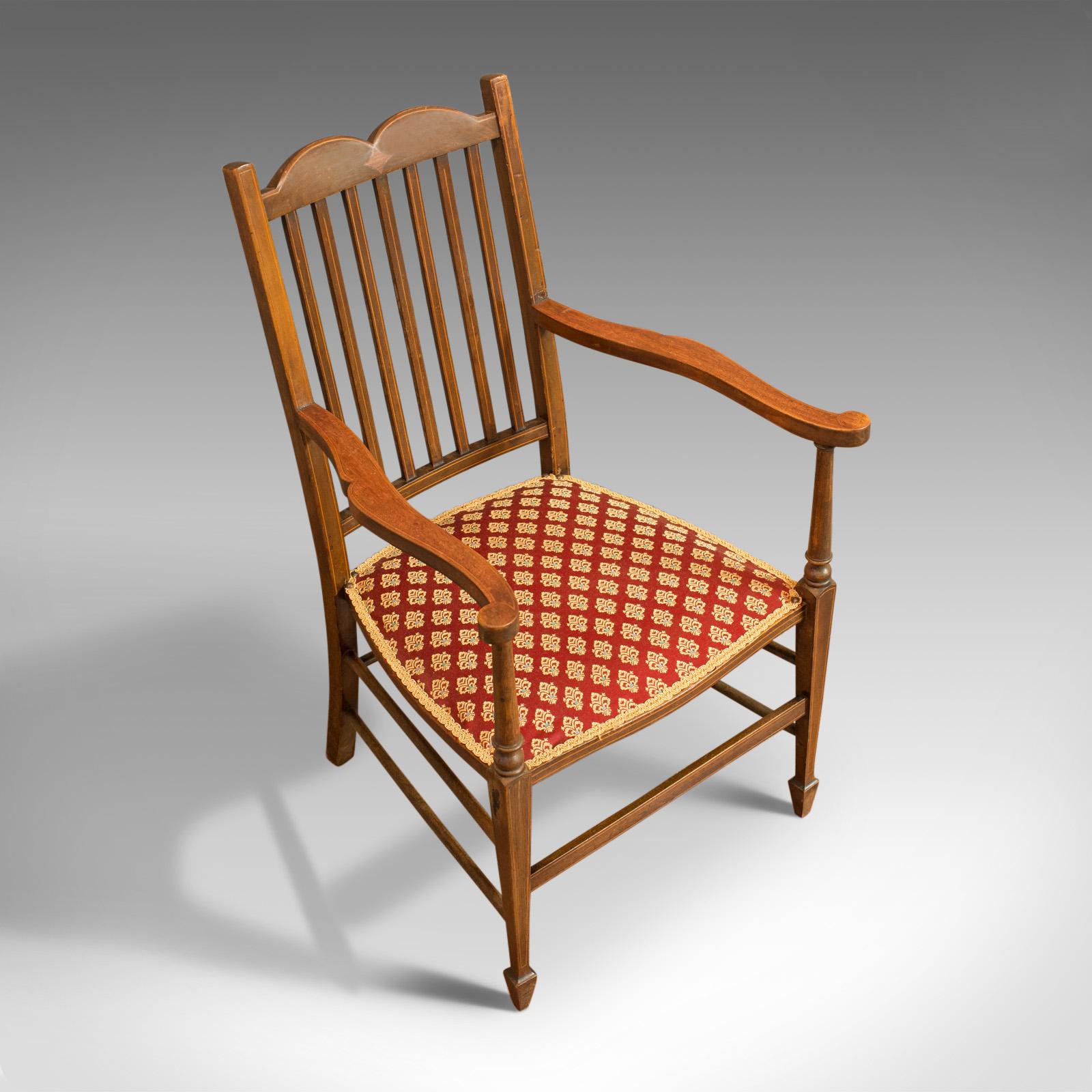20th Century Antique Open Armchair, English, Mahogany, Elbow, Chair, Edwardian