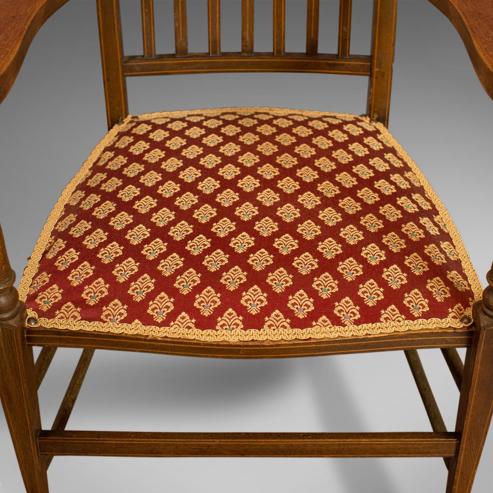 Antique Open Armchair, English, Mahogany, Elbow, Chair, Edwardian 2