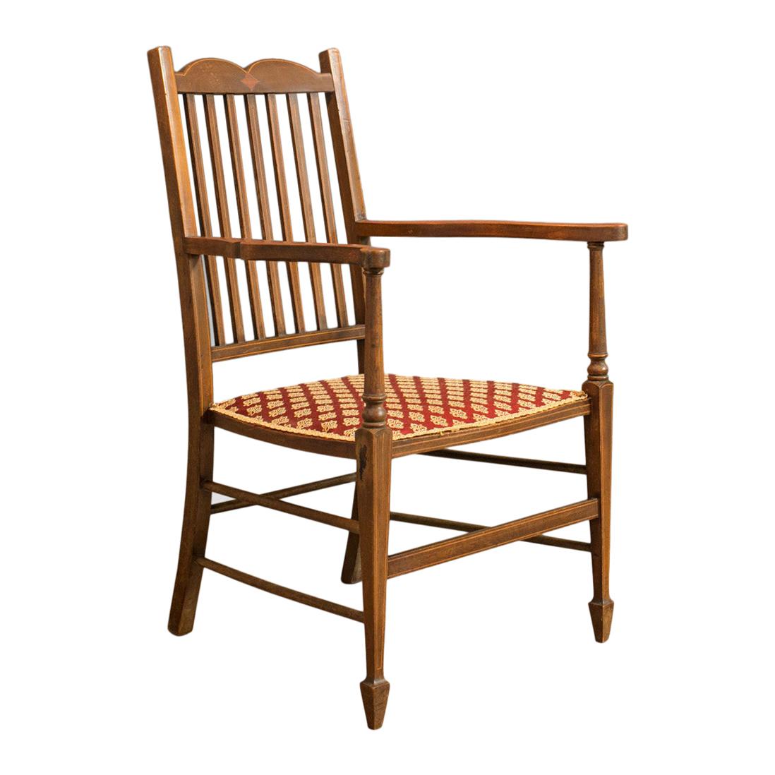 Antique Open Armchair, English, Mahogany, Elbow, Chair, Edwardian
