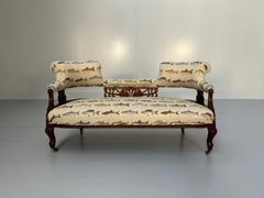 Antique “Open Back” 2-Seat Sofa – In Fish Print Linen