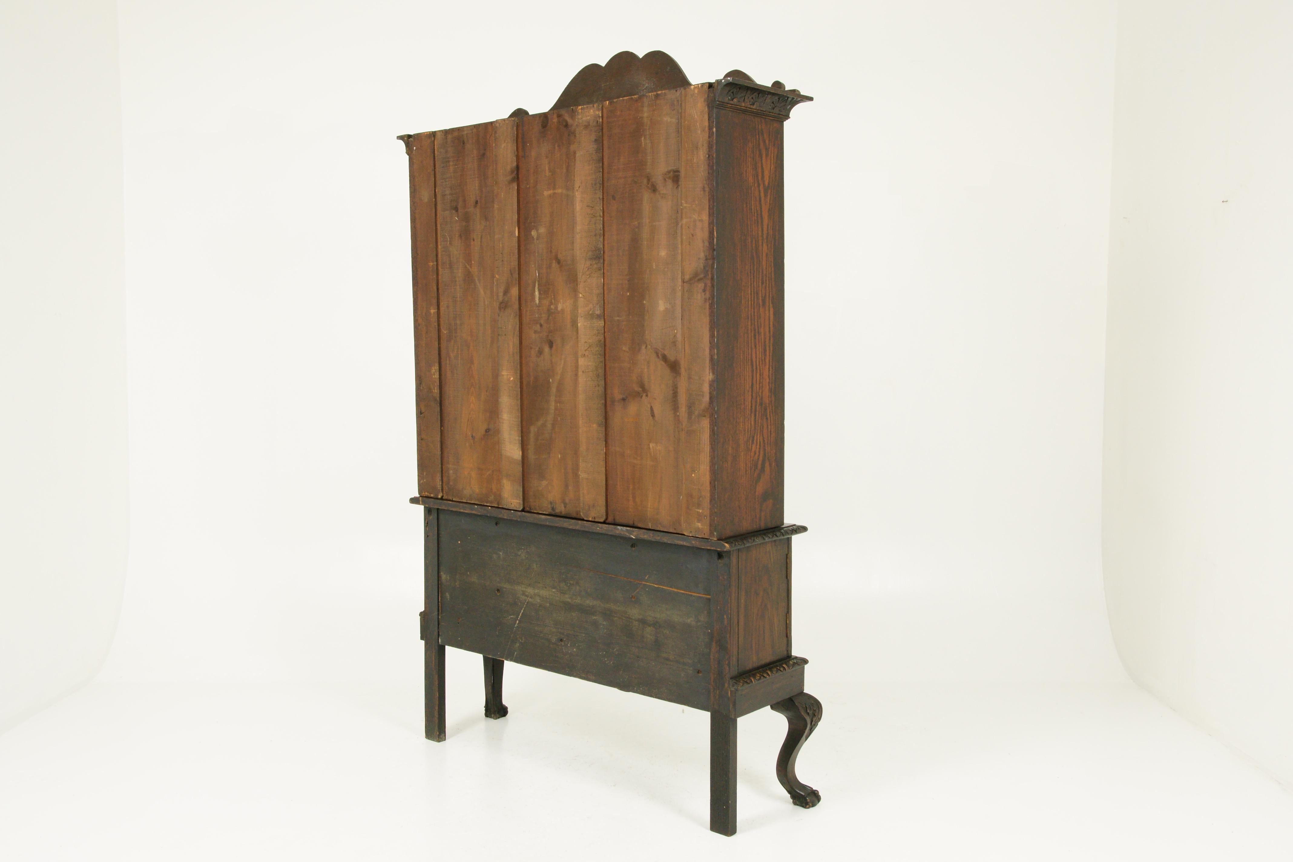 Antique Open Bookcase, Carved Oak, Victorian, 