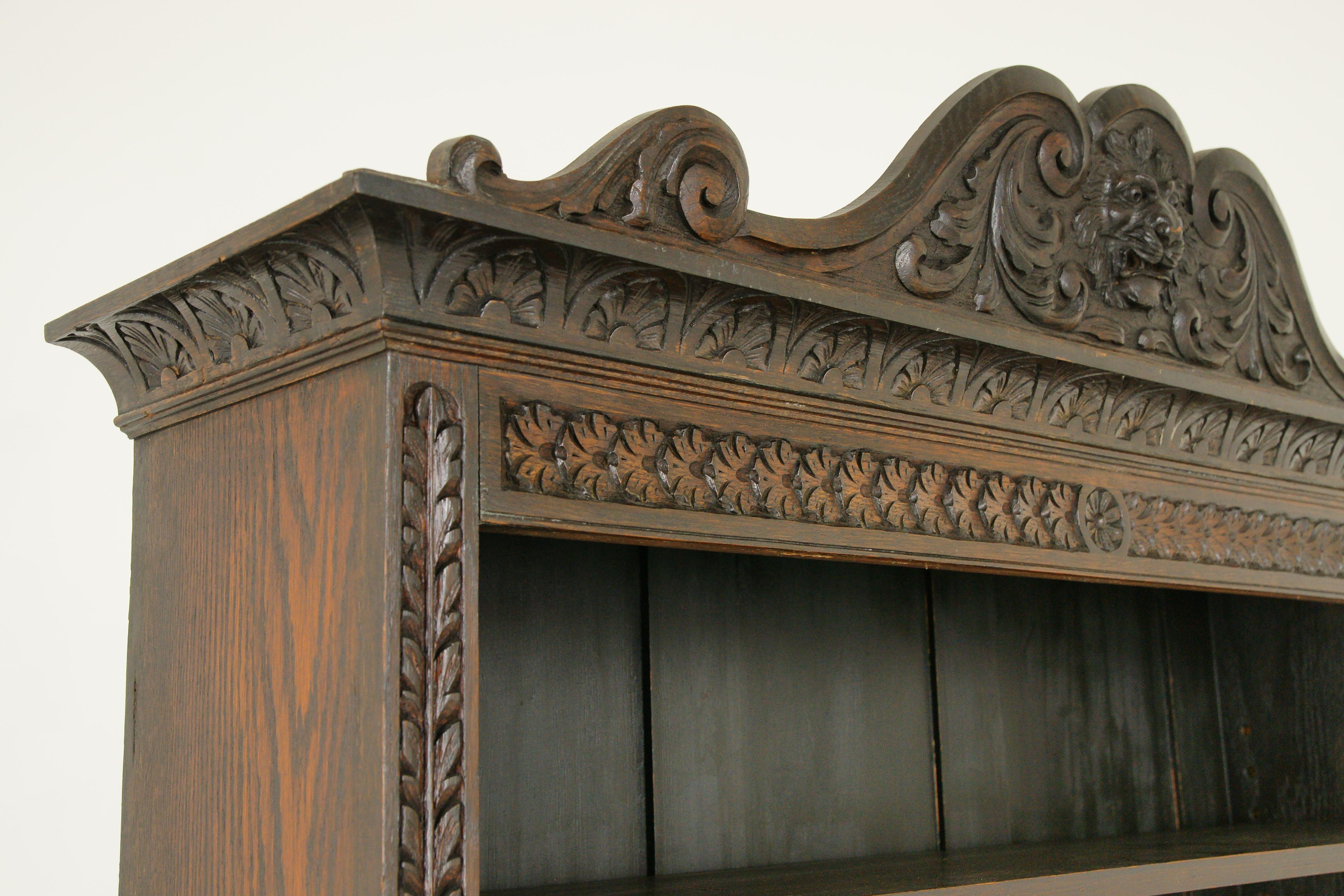 Hand-Carved Antique Open Bookcase, Carved Oak, Victorian, 