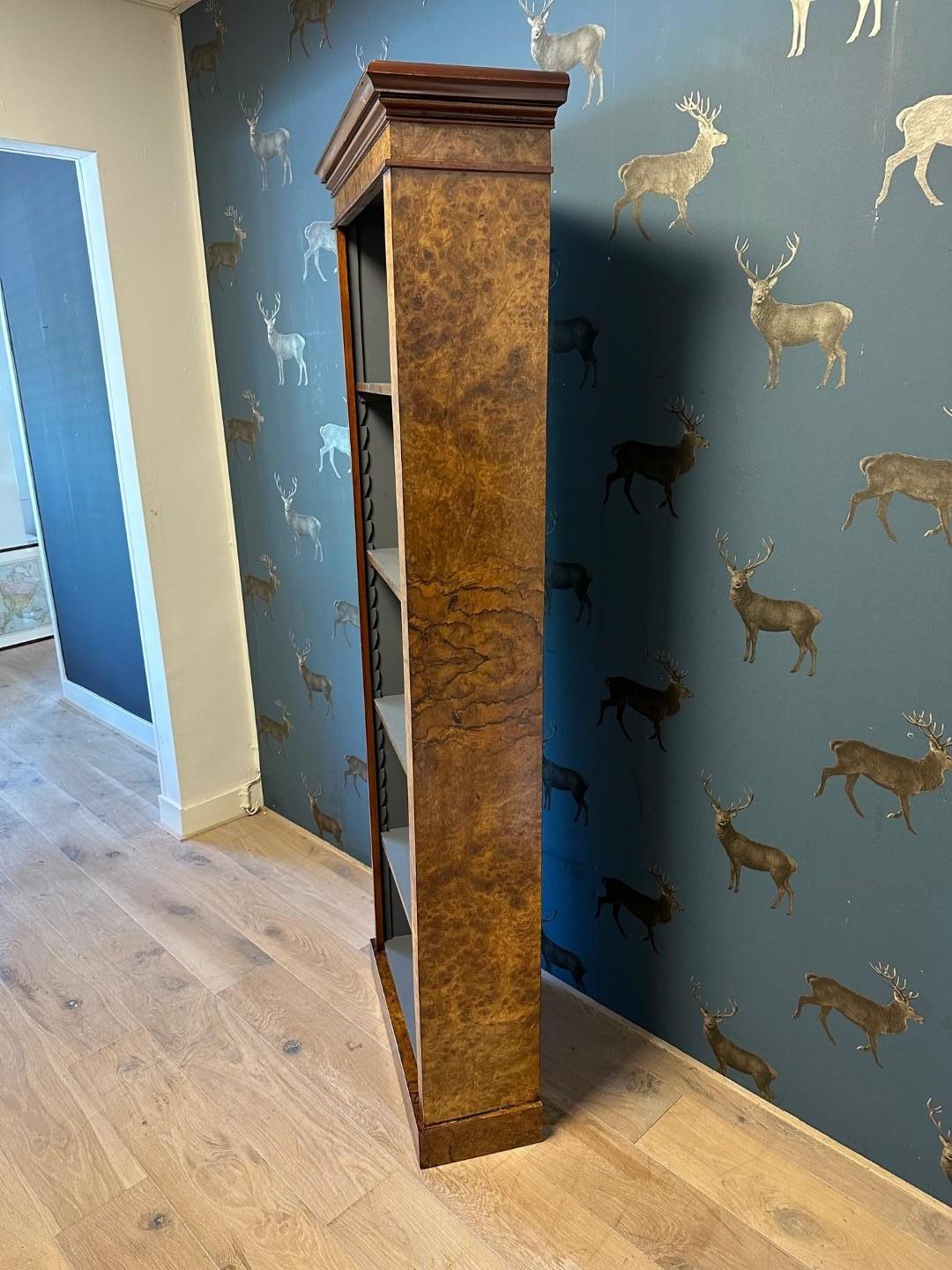 Antique open bookcase in burl walnut. For Sale 1