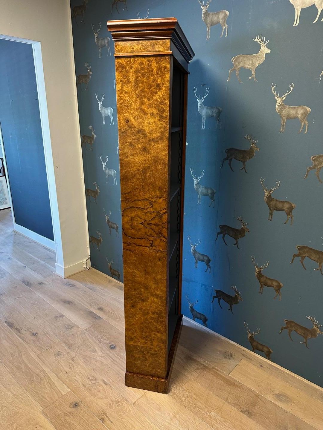 Antique open bookcase in burl walnut. For Sale 2