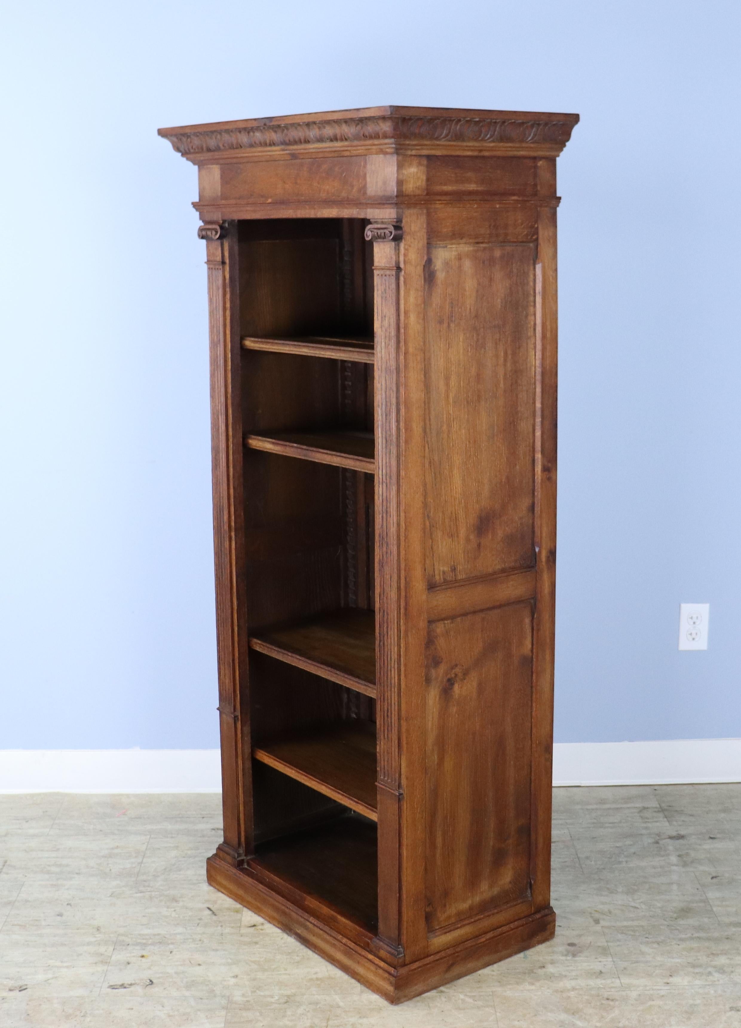 French Antique Open Bookcase in Oak For Sale