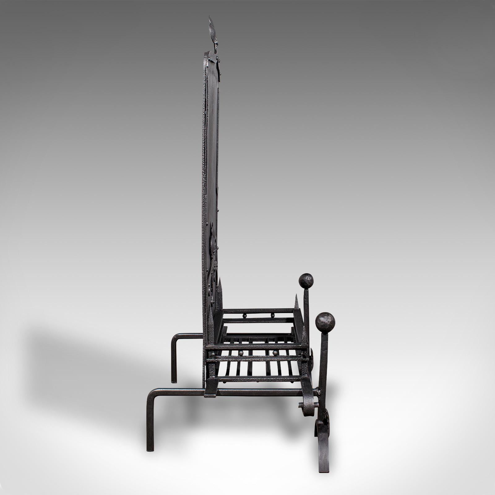 Chimenea antigua de hogar abierto, inglesa, cesta de fuego, morillos, victoriana, c.1900 Británico en venta