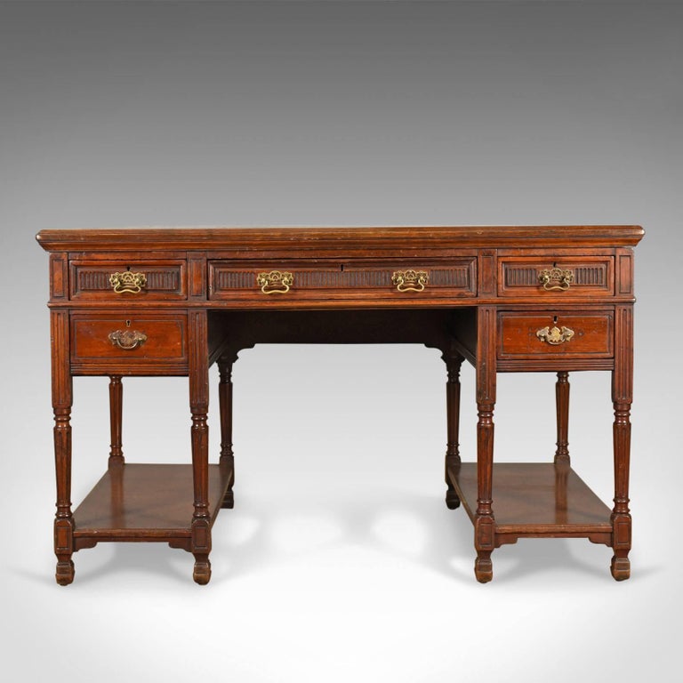 Antique Open Pedestal Desk English Walnut, W Walker and Sons, London
