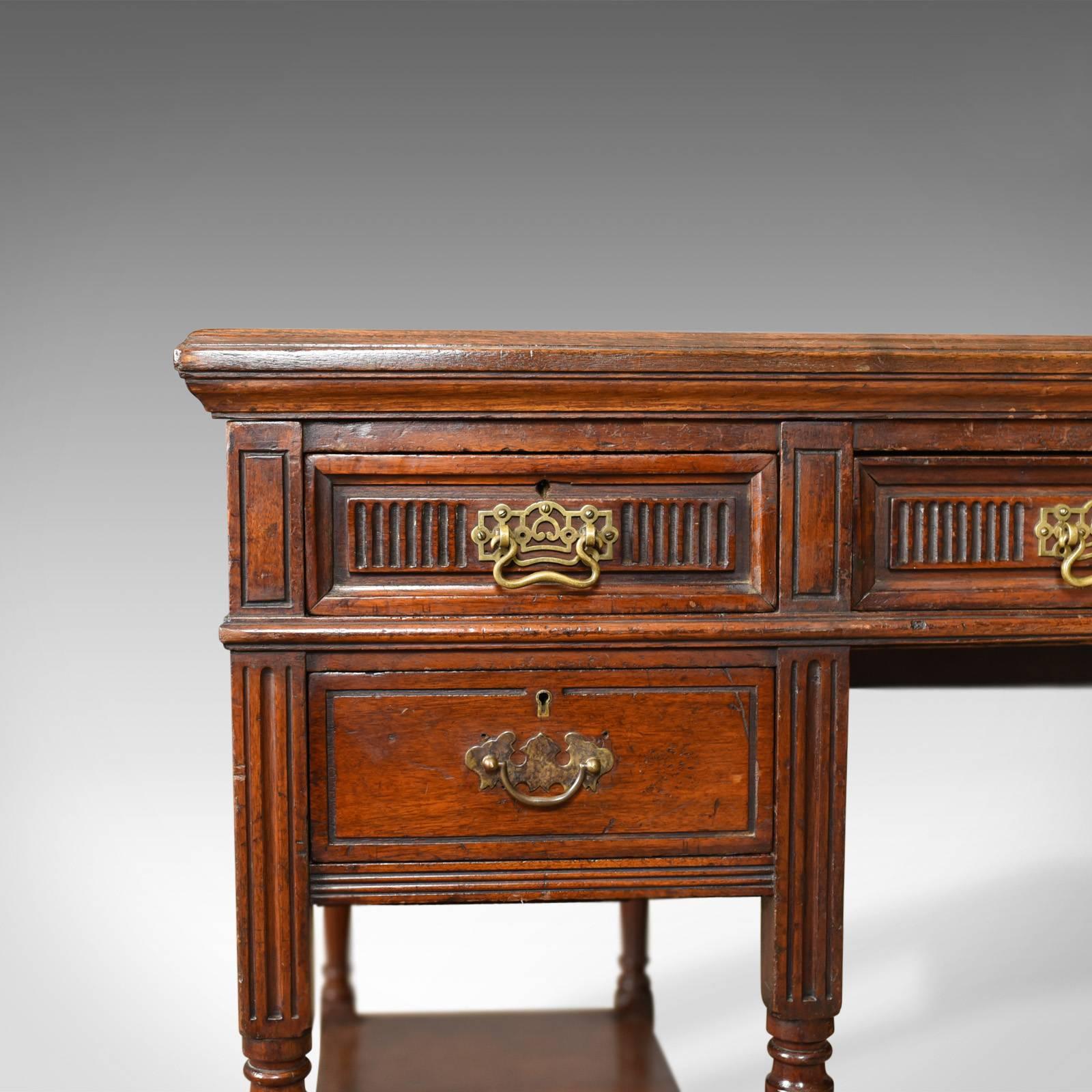 Leather Antique Open Pedestal Desk English Walnut, W Walker and Sons, London, circa 1870