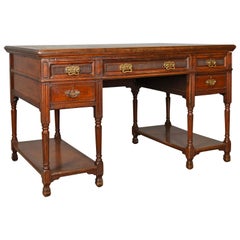 Antique Open Pedestal Desk English Walnut, W Walker and Sons, London, circa 1870