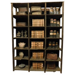 Antique Open Shelving Bookcase, Brown Walnut Wood, 19th Century Italy