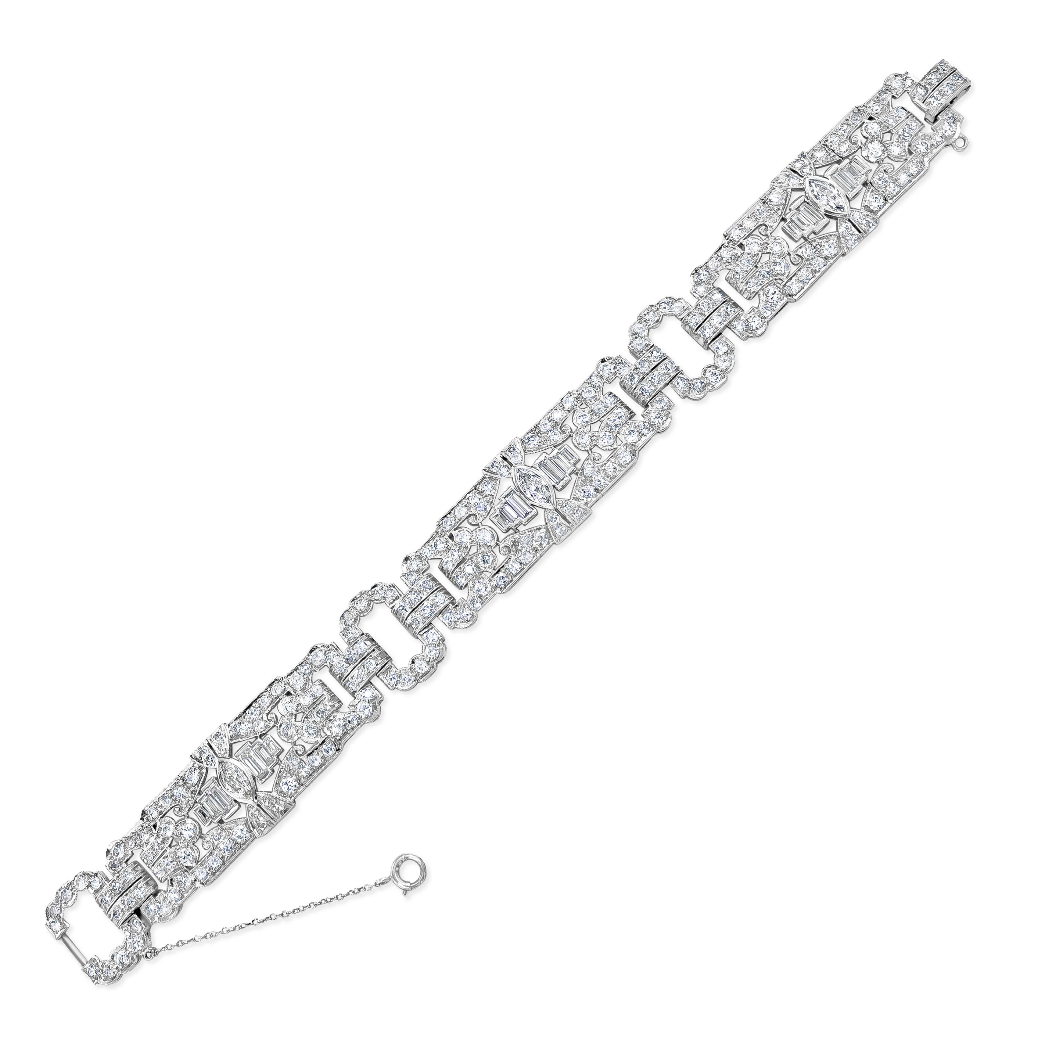 Antikes durchbrochenes Art-Déco-Armband aus Platin mit 14,30 Karat Diamanten im Fancy-Schliff im Zustand „Hervorragend“ im Angebot in New York, NY