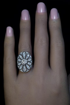 Antique Openwork Diamond Platinum Gold Ring
