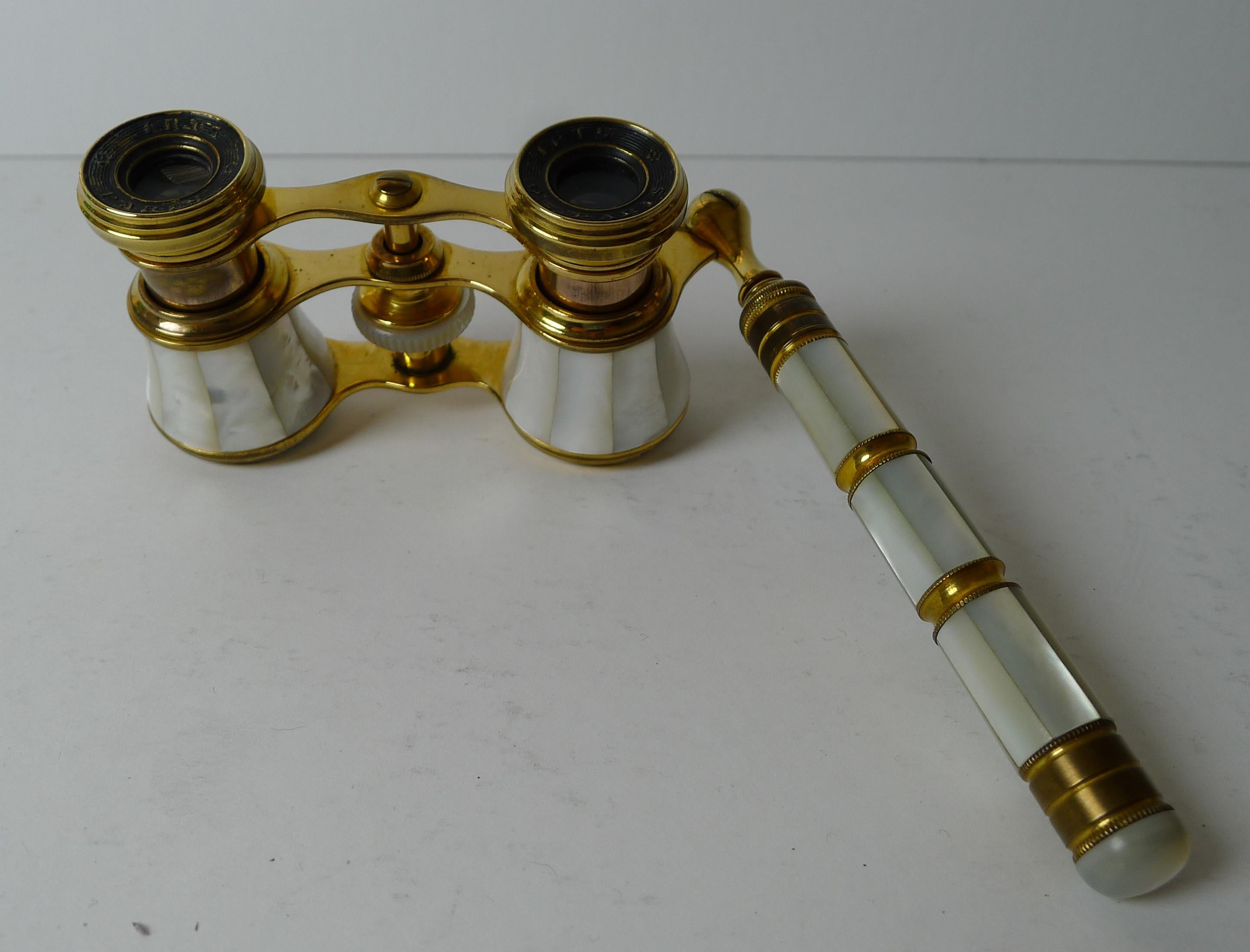 Edwardian Antique Opera Glasses, Mother of Pearl C.1900, Signed, Iris, Paris