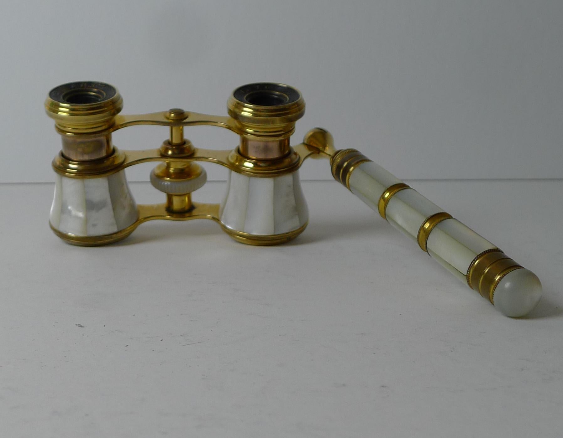 French Antique Opera Glasses, Mother of Pearl C.1900, Signed, Iris, Paris