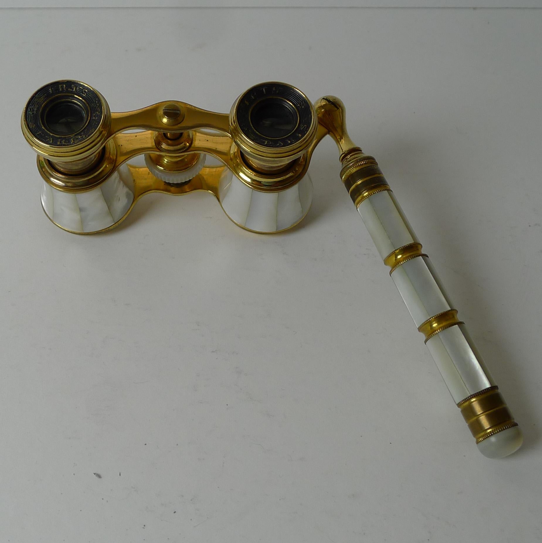 Gilt Antique Opera Glasses, Mother of Pearl C.1900, Signed, Iris, Paris