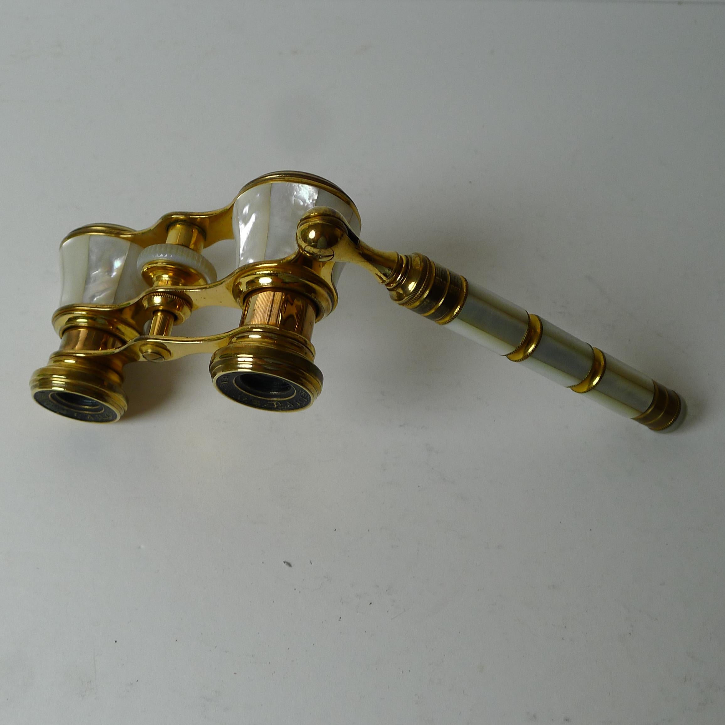 Brass Antique Opera Glasses, Mother of Pearl C.1900, Signed, Iris, Paris