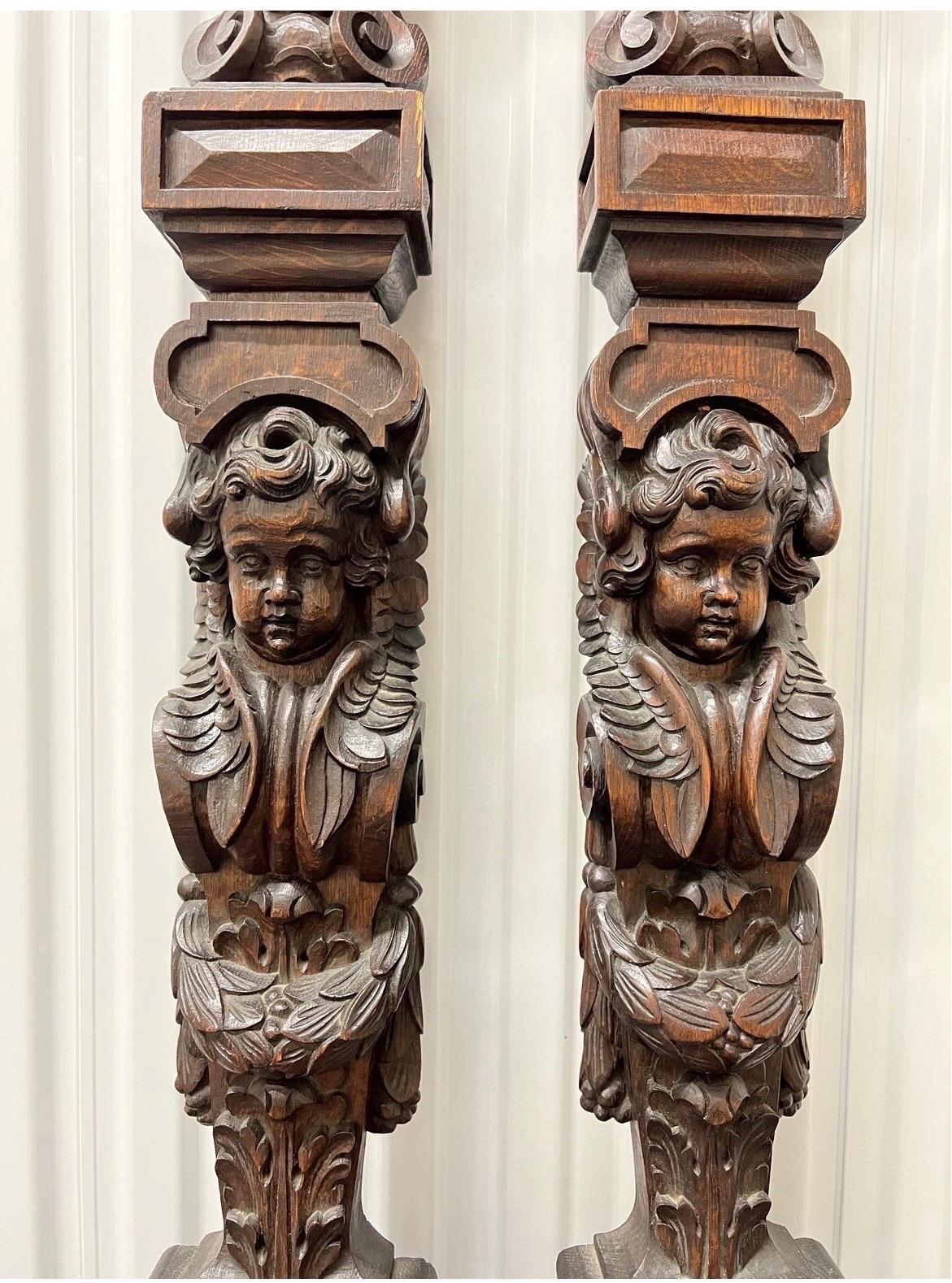 Antique Opposing Highly Carved Mahogany Wall Decor Mounts Angel & Demon, Pair In Good Condition In Atlanta, GA