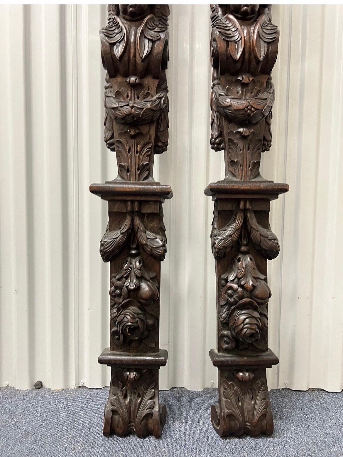 20th Century Antique Opposing Highly Carved Mahogany Wall Decor Mounts Angel & Demon, Pair