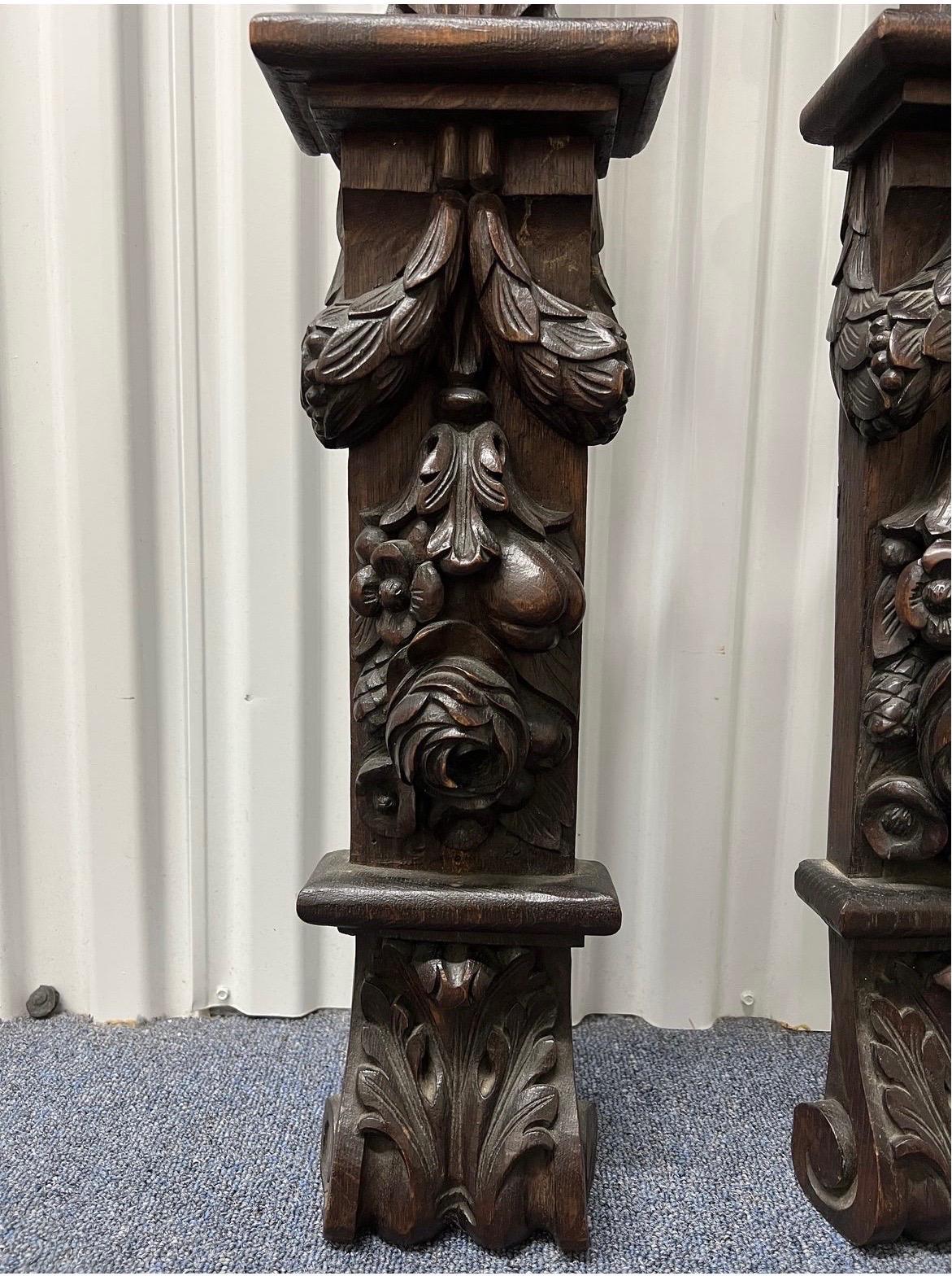 Wood Antique Opposing Highly Carved Mahogany Wall Decor Mounts Angel & Demon, Pair